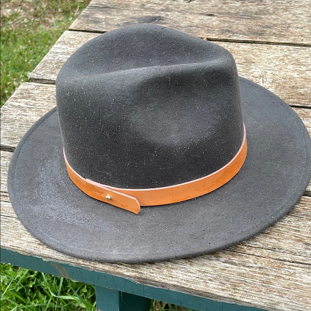 GIGI PIP Charcoal Grey Fedora with Tan Leather Accent Strap